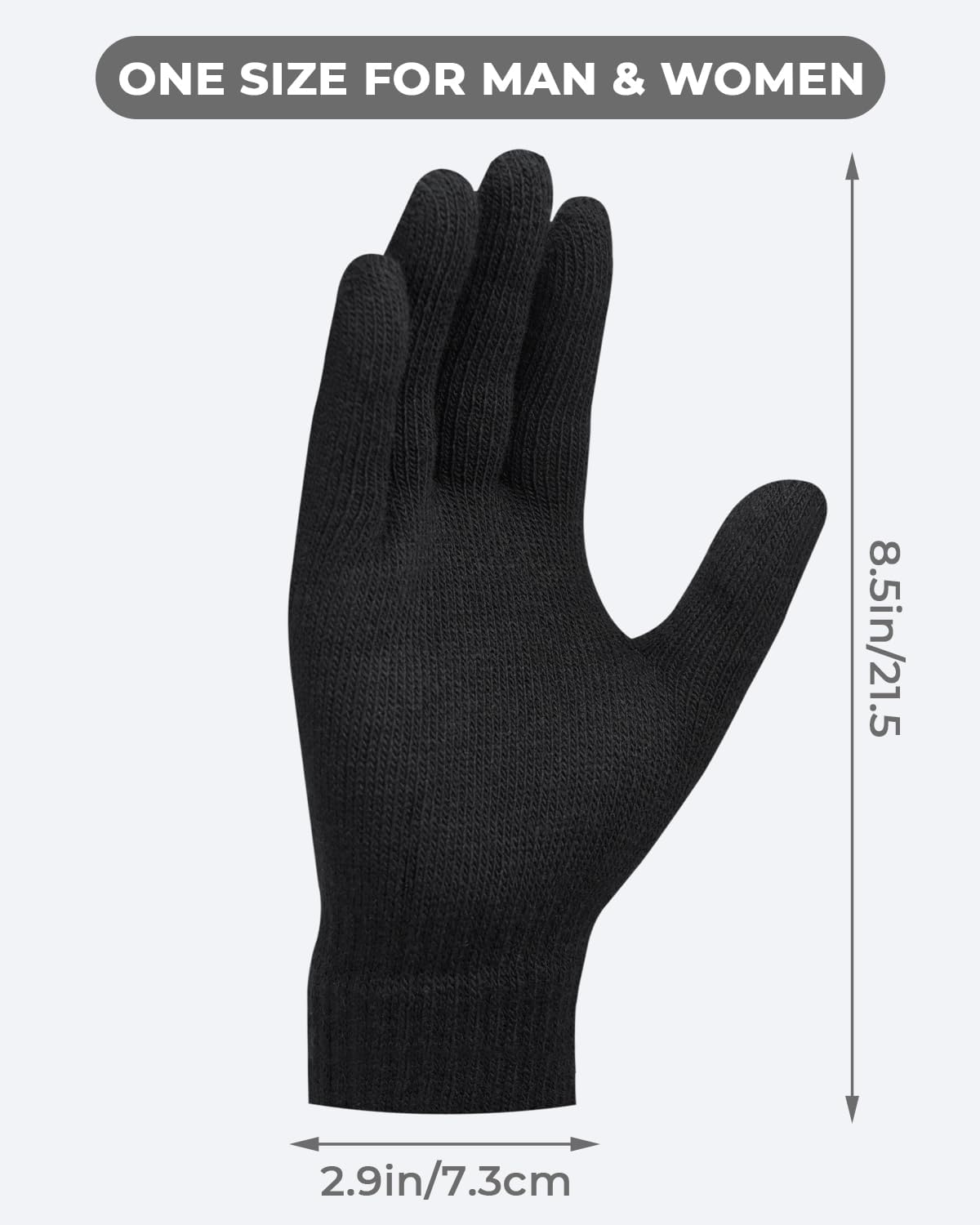 3 Pairs Winter Magic Gloves for Adult Men Women Warm Stretchy Knit Black Gloves One Size Fits Men Women Teens - Image 2