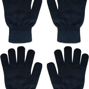 Winter Warm Knit Gloves for Women Teens Stretchy Full Finger Gloves for Running Driving Hiking 2 Pairs
