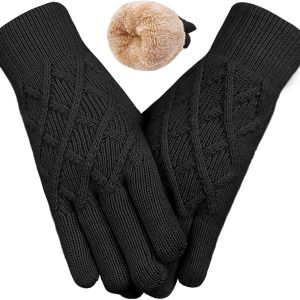 Winter Wool Gloves for Women Men Warm Touch Screen Fleece Lined Elastic Knit Snow Gloves for Cold Weather