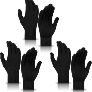 3 Pairs Winter Magic Gloves for Adult Men Women Warm Stretchy Knit Black Gloves One Size Fits Men Women Teens