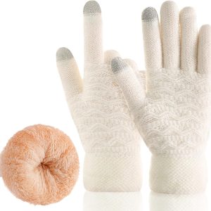 Women's Winter Warm Touch Screen Gloves Womens Thermal Cable Knit Wool Fleece Lined Glove for Cold Weather