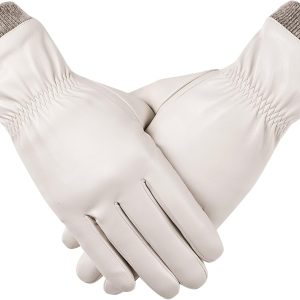 Winter Leather Gloves for Women, Wool Fleece Lined Warm Gloves, Touchscreen Texting Thick Thermal Snow Driving Gloves