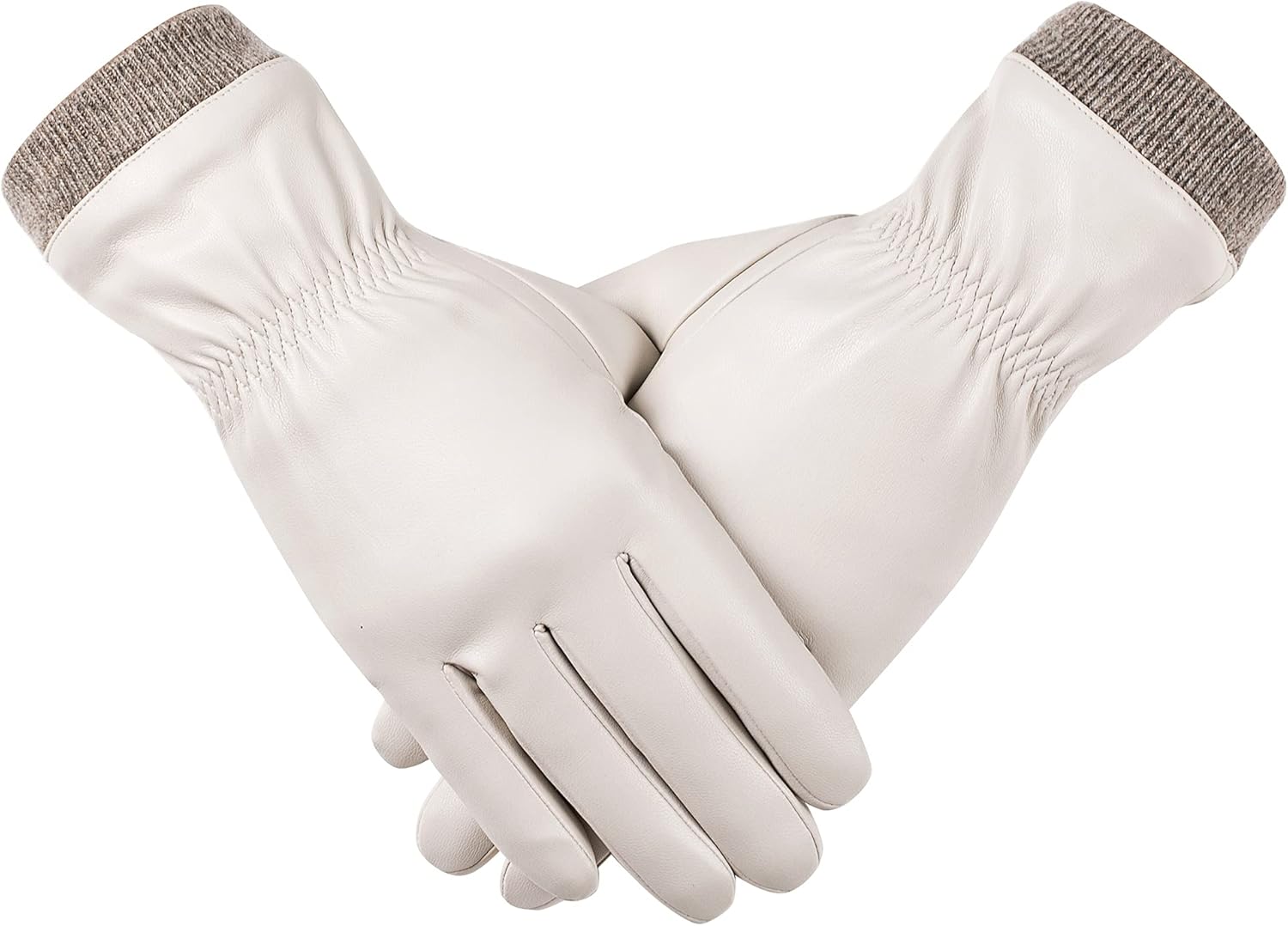 Winter Leather Gloves for Women, Wool Fleece Lined Warm Gloves, Touchscreen Texting Thick Thermal Snow Driving Gloves
