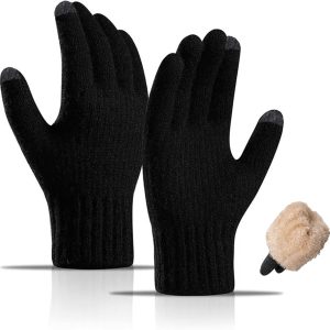 Wool Winter Gloves Men Women Fleece lined Knit Touch Screen Warm Thermal Snow Driving Cycling Gloves Cold Weather