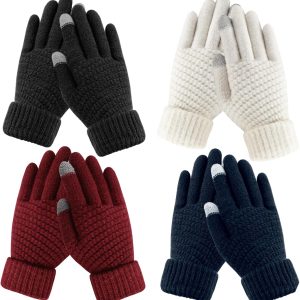 Women's Winter Gloves - Warm Soft Touchscreen Winter Gloves for Women, Elastic Cuff Knit Gloves for cold weather