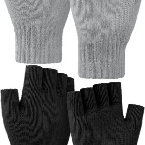 2 Pairs Fingerless Gloves for Women Men Winter Thick Caremere Warm Knit Stretchy Unisex Adults