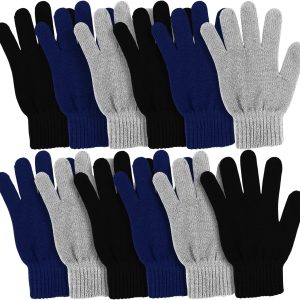 Winter Magic Gloves, 12 Pairs Stretchy Warm Knit Bulk Pack Mens Womens