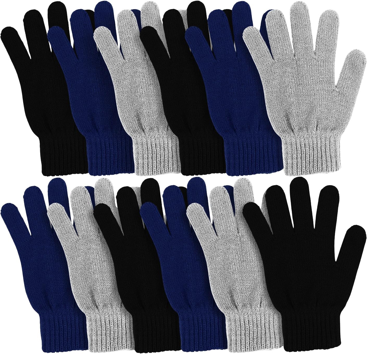 Winter Magic Gloves, 12 Pairs Stretchy Warm Knit Bulk Pack Mens Womens