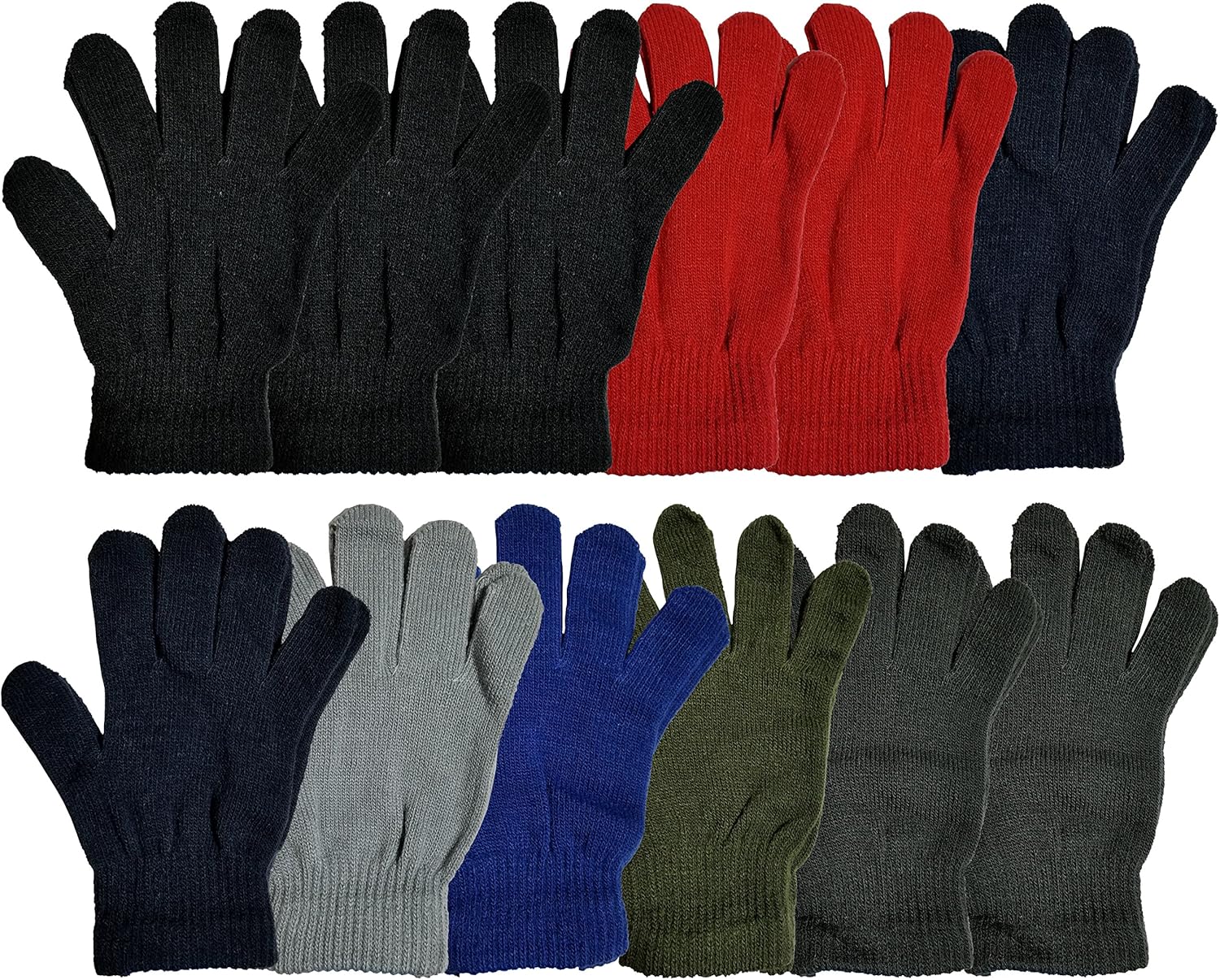 Winter Magic Gloves, 12 Pairs Stretchy Warm Knit Bulk Pack Men's Women's